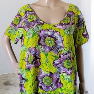 Vintage Jams World Hula Moon Hawaiian Tiered Mini Dress Lilikoi Print L